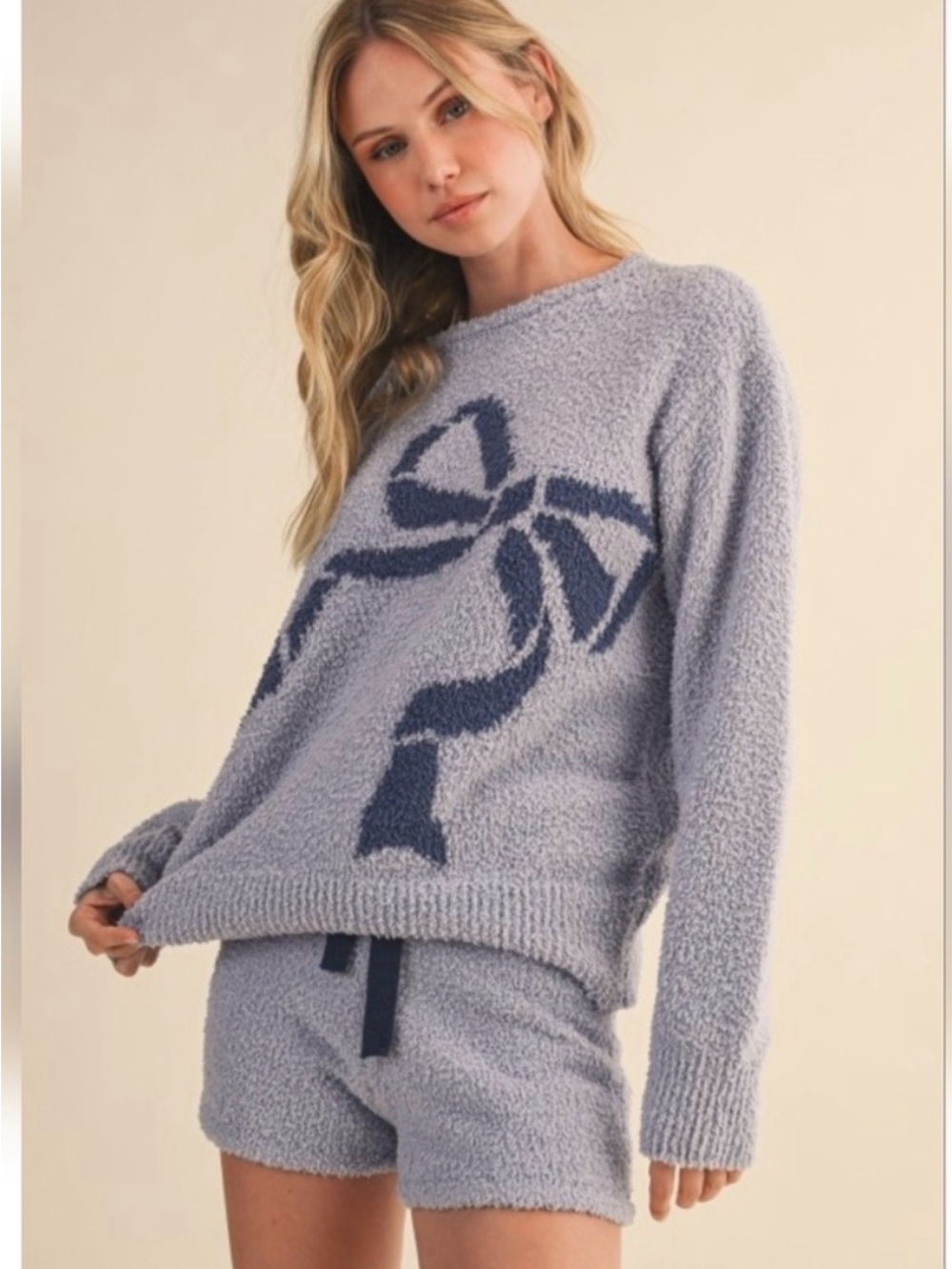 🆕🤍Cozy Blue Bow Sweater Set